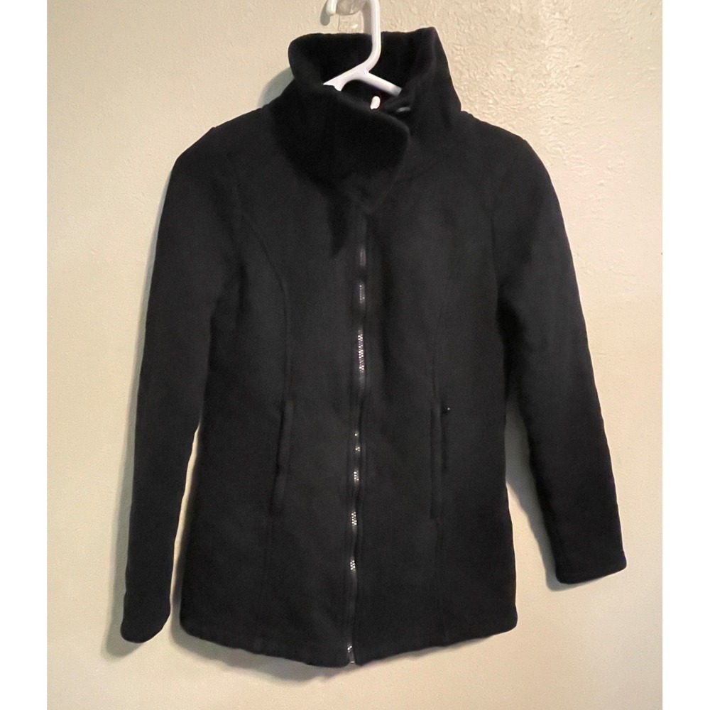 The North Face Carolina Womens Small Fleece‎ Jacket Black Cozy Faux Fur Collar